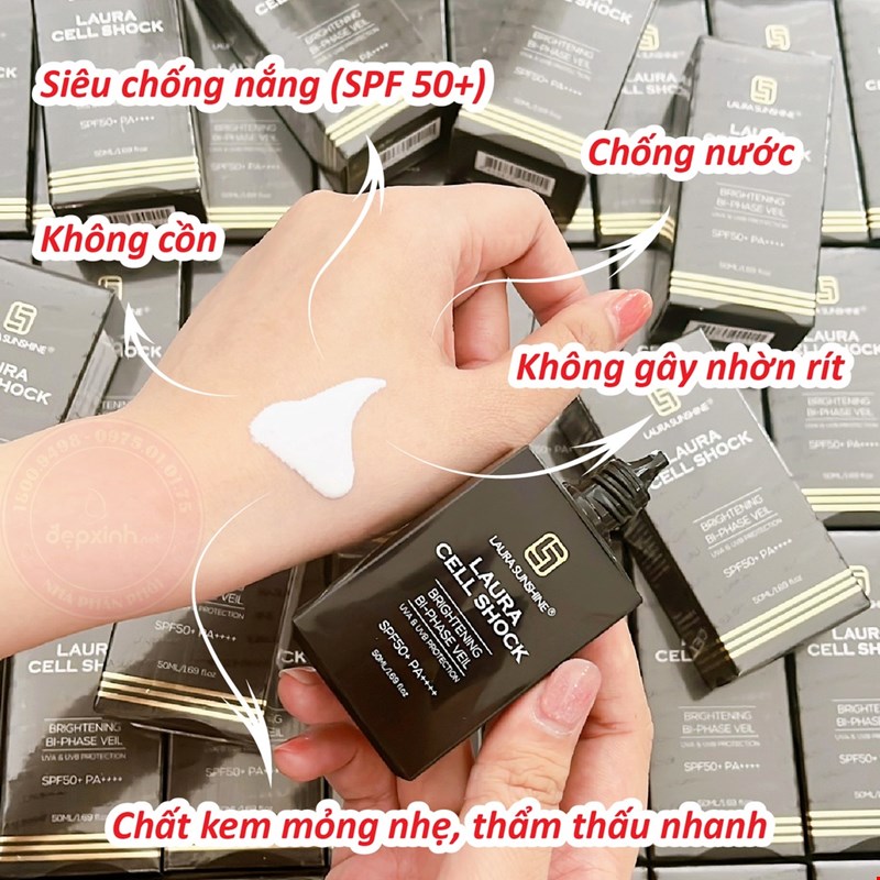 Kem chống nắng tế bào gốc Laura Sunshine Cell Shock Brightening Bi-Phase Veil SPF50+ PA++++ 50ml