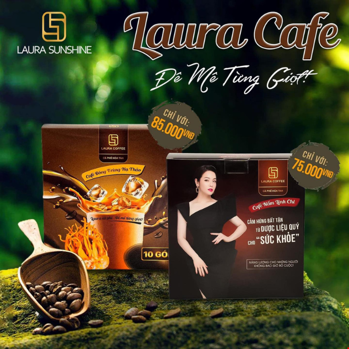 Combo 10 Hộp Cà phê Đông trùng Hạ thảo Laura Coffee Hộp 10 gói - Tặng 1 Bình Giữ Nhiệt Cao Cấp