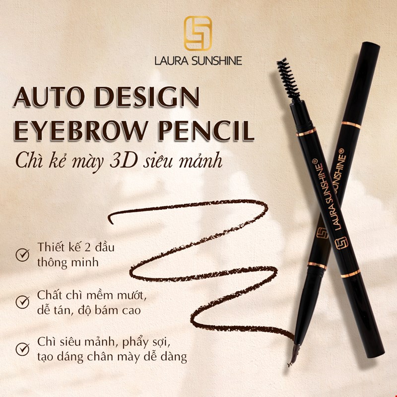 Chì kẻ mày siêu mảnh Laura Sunshine Auto Design Eyebrow Pencil Màu Nâu Đen