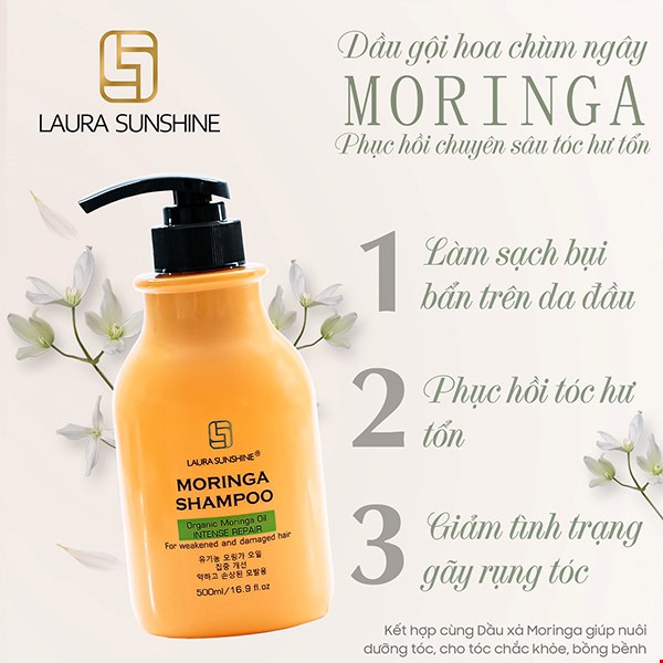 Bộ đôi dầu gội và xả chiết xuất chùm ngây Laura Sunshine Moringa 500ml