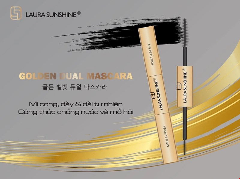 Mascara chuốt mi 2 đầu làm dày và dài mi không trôi Laura Sunshine Golden Dual 10ml