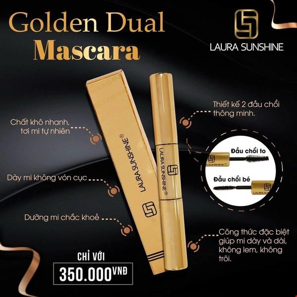 Mascara chuốt mi 2 đầu làm dày và dài mi không trôi Laura Sunshine Golden Dual 10ml