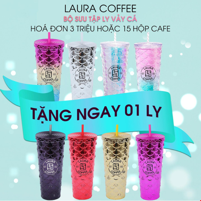 Combo 10 Hộp Cà phê nấm Linh chi Laura Coffee Hộp 10 gói - Tặng kèm 1 Bình Giữ Nhiệt Cao Cấp