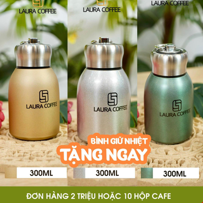 Combo 10 Hộp Cà phê nấm Linh chi Laura Coffee Hộp 10 gói - Tặng kèm 1 Bình Giữ Nhiệt Cao Cấp